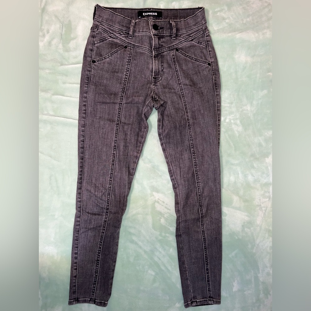 Express Grey Front Seam HR Ankle Leggings